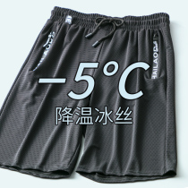 Ice silk shorts mens tide summer sports outside wear casual loose big pants thin mesh quick dry five-point air conditioning pants