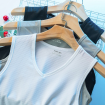 2 pieces of ice silk vest mens tide summer thin mesh breathable sports wide shoulder shirt quick-drying sleeveless T-shirt mens short sleeves