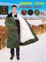 Winter sheepskin army coat Mens fur one-piece winter long coat thickened warm labor protection quilted jacket Cold storage cold clothing