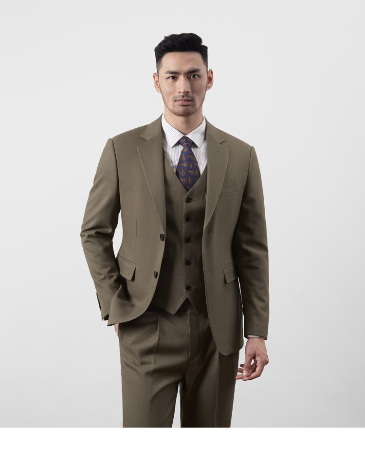 脊椎动物男装咖啡色秋冬款珠边两粒扣宽领西装法式男士修身西服