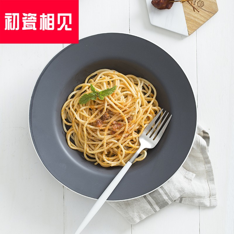 Meet early porcelain glaze color pasta dish ceramic Nordic dinner plate under straw plate of creative deep dish western - style pasta