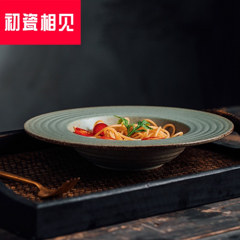 Porcelain meet each other at the beginning of the creative ceramic straw plate western pasta dish fruit salad dish dish dish household fine thread soup