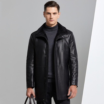 Long-term fur coat mens winter lamb fur leather leather plus velvet padded leather jacket middle-aged and elderly jacket