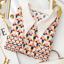 Beauty and beauty ~ Moden reduction pattern ~ 19 mmigenuine silk double Joe shirt female fashion mulberry silk long sleeve blouse