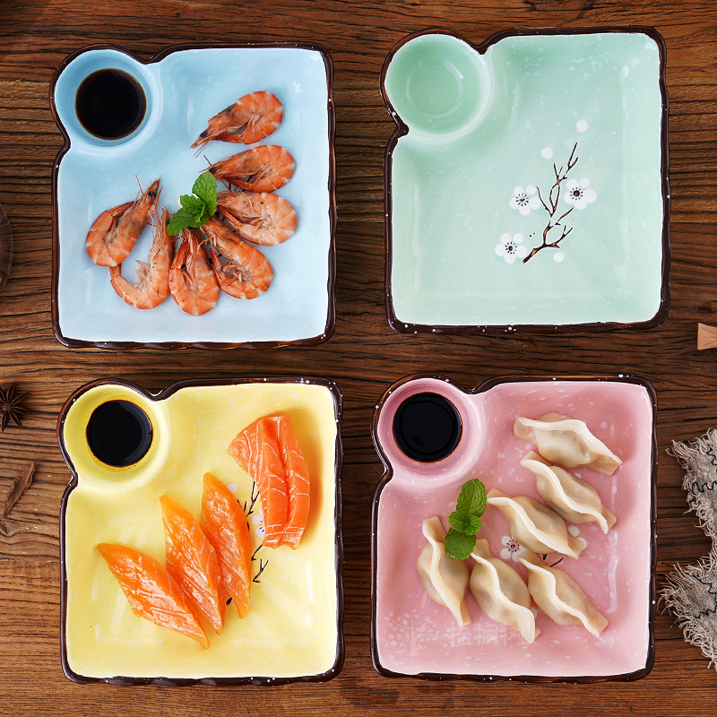 Dumplings dribbling vinegar dish square pad fan deep FanPan household ceramic plate disc dumpling dish frame plate