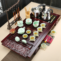 Ren Gu tea set Household Xiangyun solid wood tea plate Ice cracked glass Purple sand Celadon ceramic Gongfu tea set
