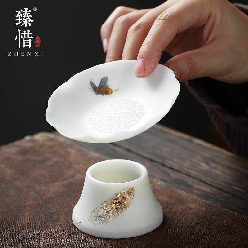 Become precious little tea suet jade white porcelain tea filtration in changchun, riches and honour all ceramic tea strainer kung fu tea accessories