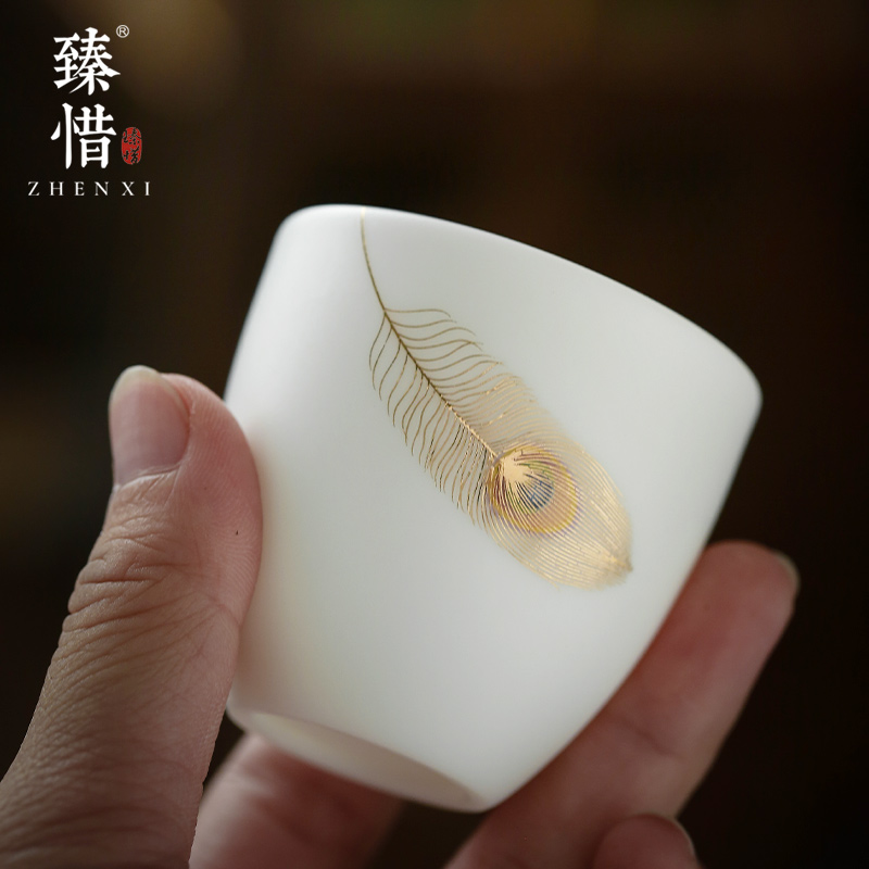 Become precious little wealth changchun gold sample tea cup suet jade porcelain kung fu tea set household porcelain cups high - end gifts