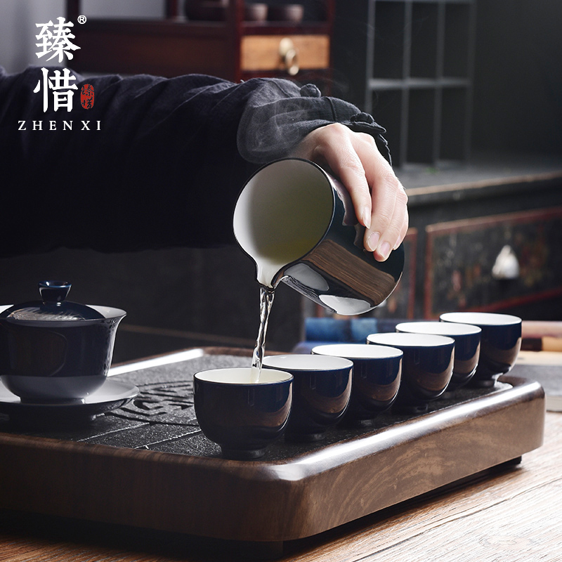 Become precious little ji blue MaiShuo creative modern ceramic kung fu tea set suit household contracted Japanese dry tea tray to the table