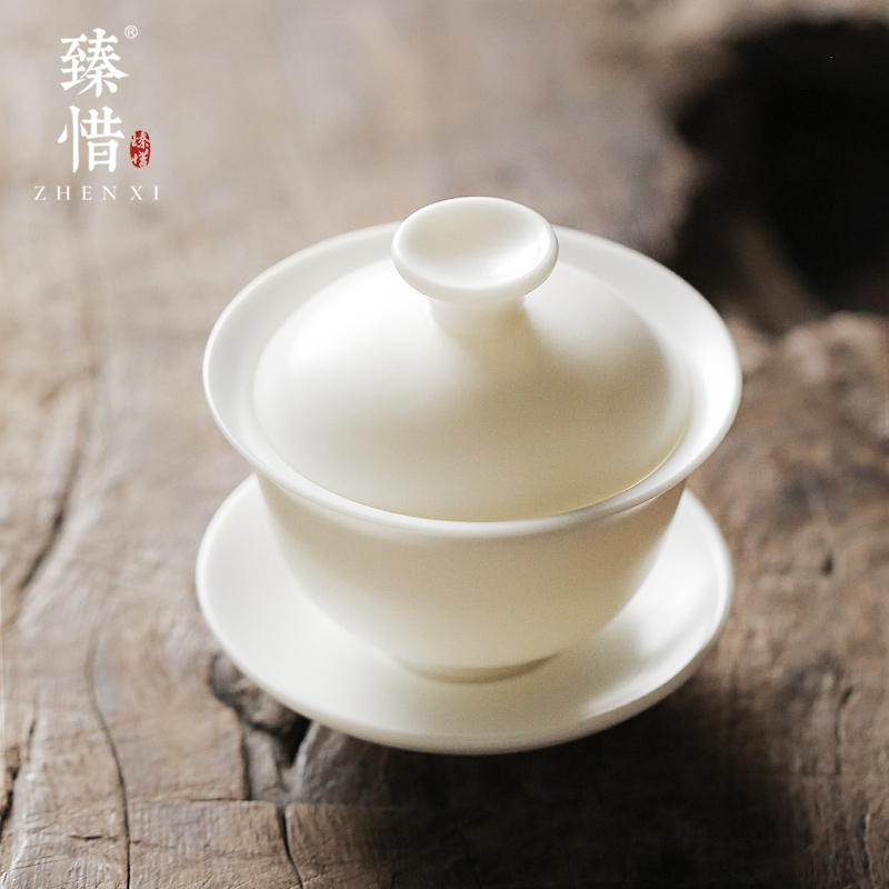 "Precious little dehua manual. China tureen suet jade white porcelain ceramic three household teapot kung fu tea cups