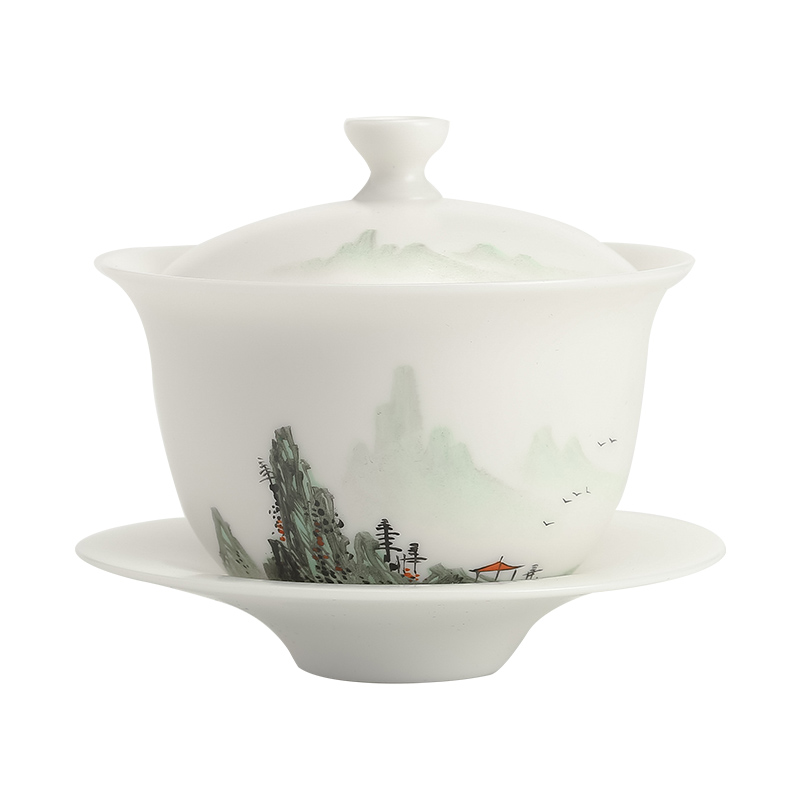 "Precious little hand - made aoyama, abbreviation suet jade white porcelain three tureen high - end kung fu tea cup bowl is home