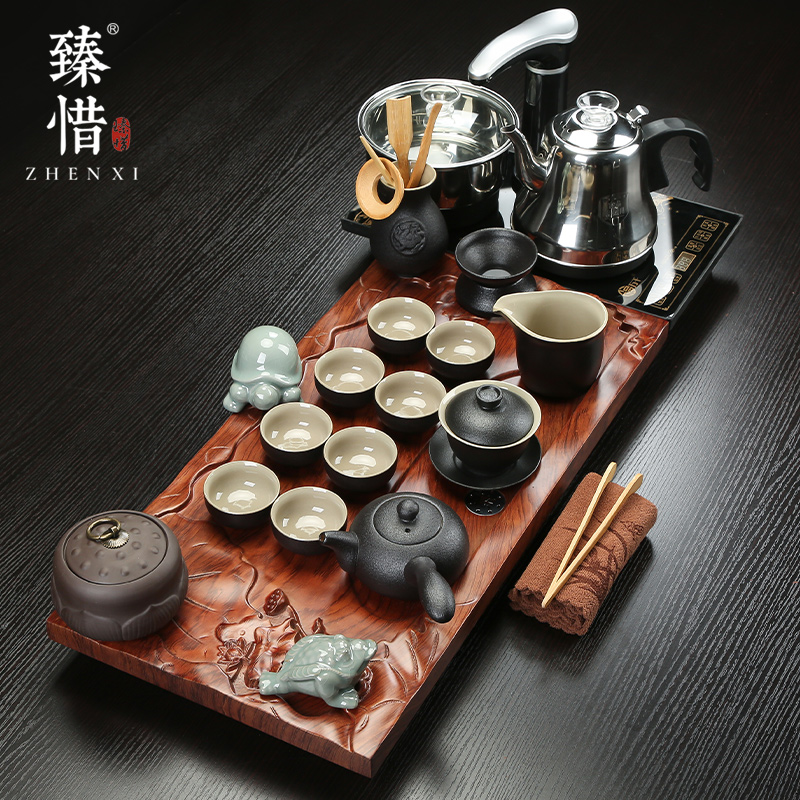 By understanding the modern Dutch rhyme solid wood tea tray household kung fu tea set contracted ceramic cups size dry tea table