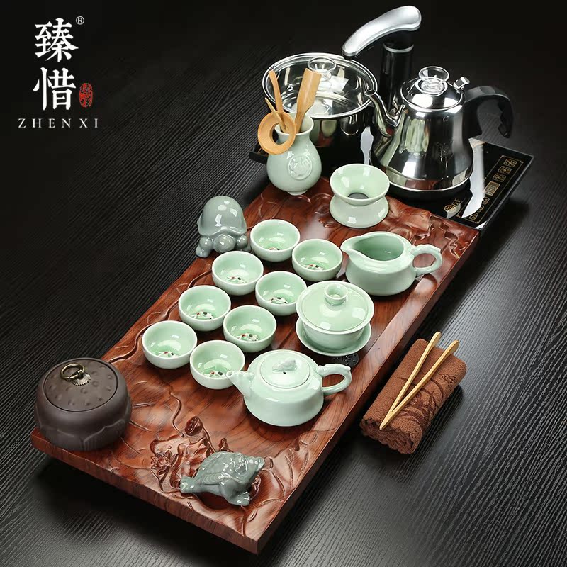 By understanding the modern Dutch rhyme solid wood tea tray household kung fu tea set contracted ceramic cups size dry tea table