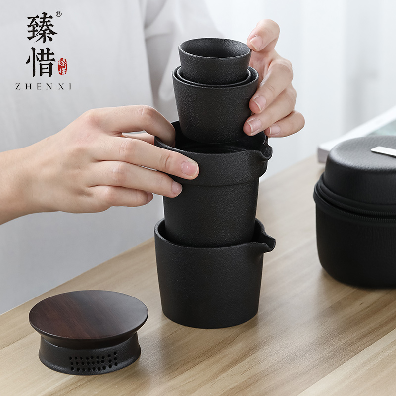 Become precious little personalization ceramic cup to crack a pot of two cups of portable contracted luggage home of kung fu tea set