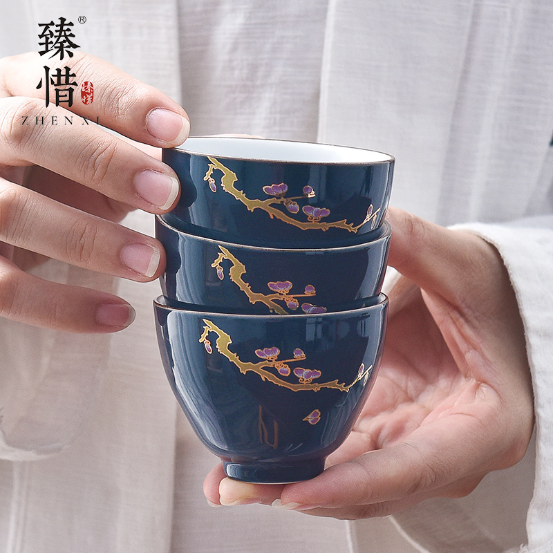 Become precious little ji blue glaze ceramic cups household manual individual cup single CPU Japanese tea drinking glass sample tea cup, cup