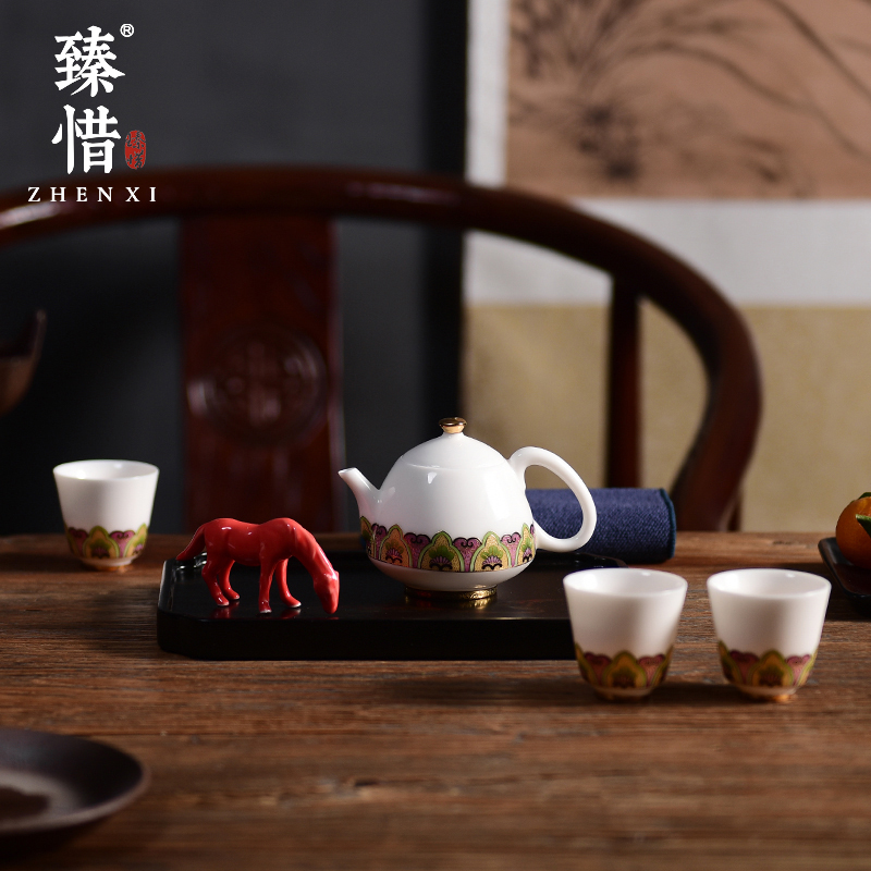 Become precious little creative GongTingXi apparatus kung fu tea set suits for with white porcelain tea tray fuels the teapot teacup high - end gifts