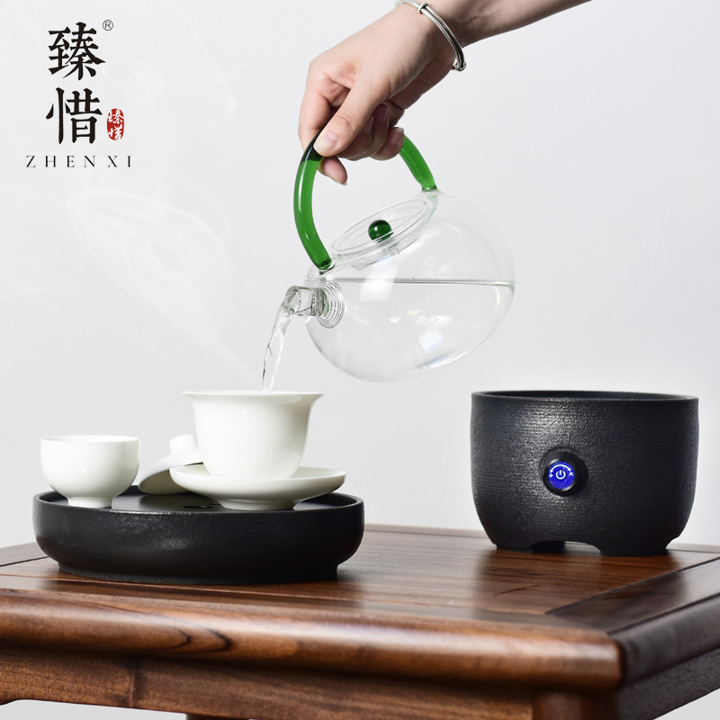 Become precious little glass curing boiled tea steamer ceramic electric boiling water pot TaoLu kung fu tea set household contracted