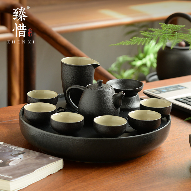 "Precious little black ceramic contracted household Japanese modern kung fu tea set little teapot cup travel dry tea tray