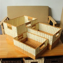 Hand-woven storage box desktop snack grocery basket large uncovered straw storage box finishing box living room bedroom