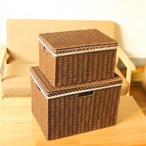 Clothing woven storage basket with lid imitation rattan basket debris storage box clothes storage box straw storage box large size