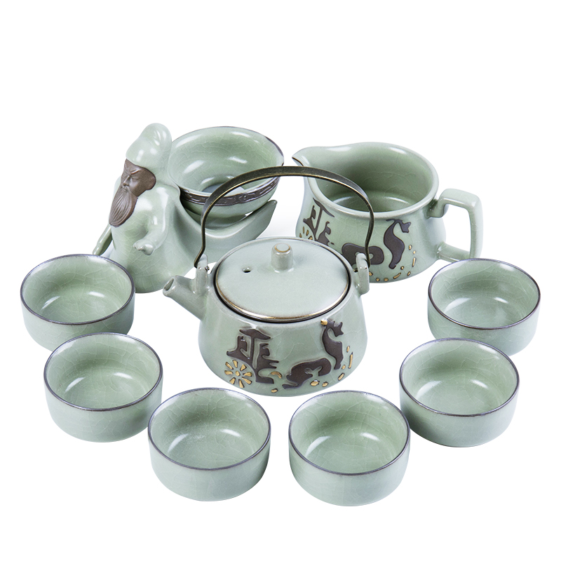 Japanese porcelain kung fu tea set suit household ice to crack open piece of elder brother up of a complete set of ceramic cups contracted teapot