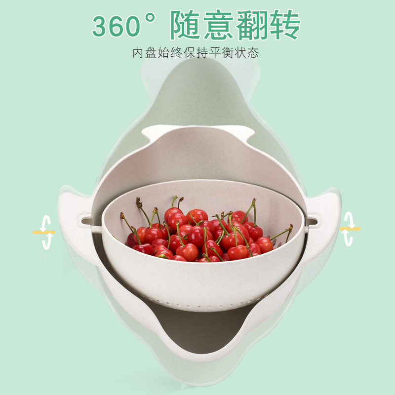 fanyi double-layer vegetable basket, rotatable drain basket, overturned drain basin, fruit tray drain ra