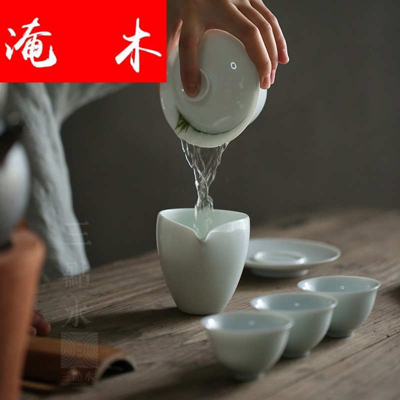 Submerged wood jingdezhen ceramic tureen large thin foetus white porcelain three manual celadon worship only bowl bowl cups kung fu