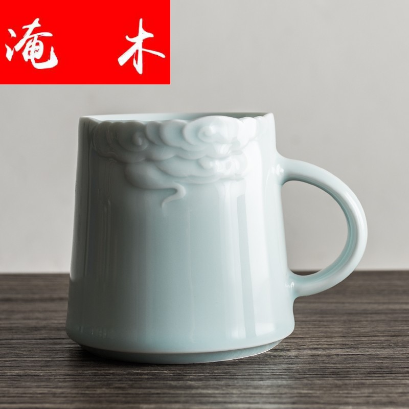 Flooded the wooden hand carved celadon mugs ceramic cups xiangyun creative teacups office cup contracted cup gift cups