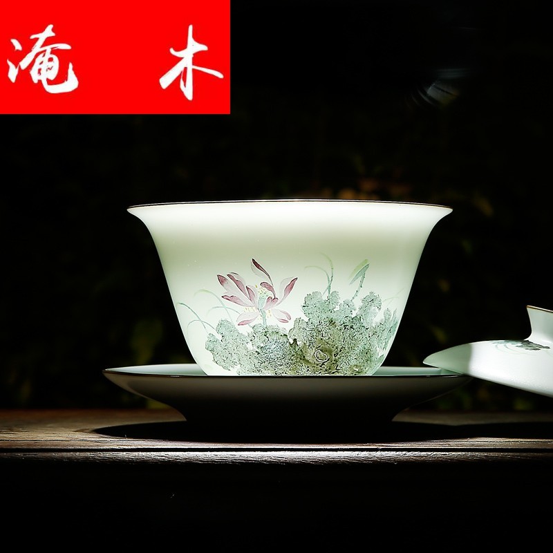 Flooded, rhyme tureen ceramic cups tea bowl of jingdezhen tea service hand - made pastel three cups of large - sized S1200