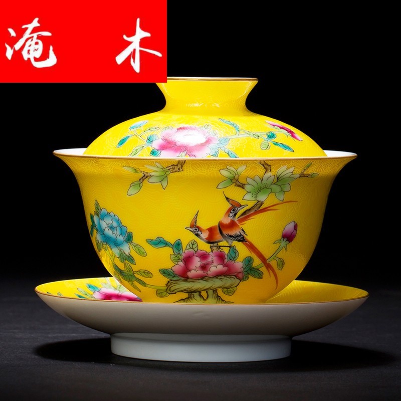 Flooded tureen teacups hand - made wooden jingdezhen ceramics powder enamel large three see kung fu cup to use manual pick flowers