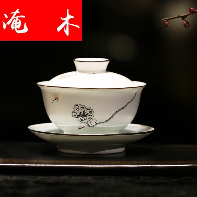 Flooded wooden ancient imperial tureen large jingdezhen ceramic cups kung fu tea tea, hand - made famille rose only three cups