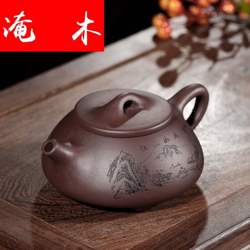 Submerged wood ladle zisha teapot yixing undressed ore famous purple clay manual it tea set