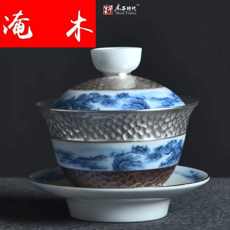 Submerged wood jingdezhen great rivers, silver tureen ceramic kung fu tea tasted silver gilding tureen bowl three cups