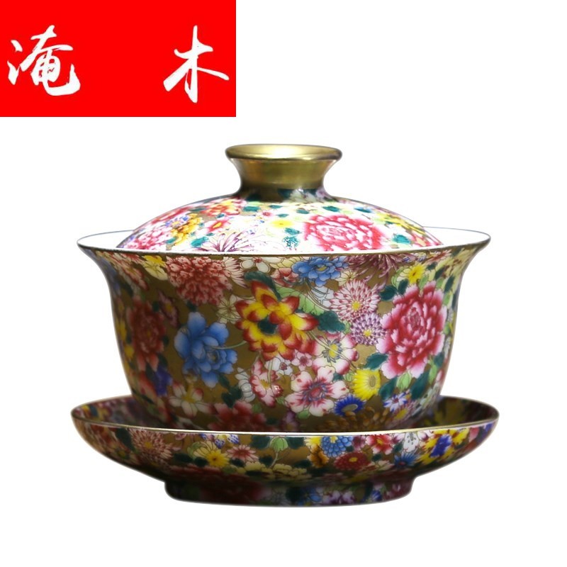 Submerged wood jingdezhen manual archaize ceramic flower pastel colored enamel three tureen kung fu tea tea cup