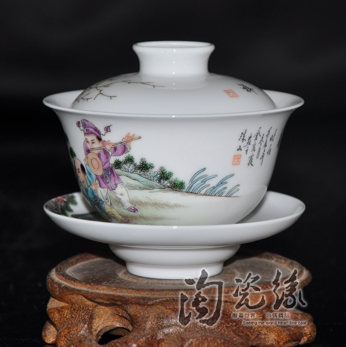 Flooded, jingdezhen famous Jin Hongxia hand - made famille rose porcelain tea set little tureen three cup"