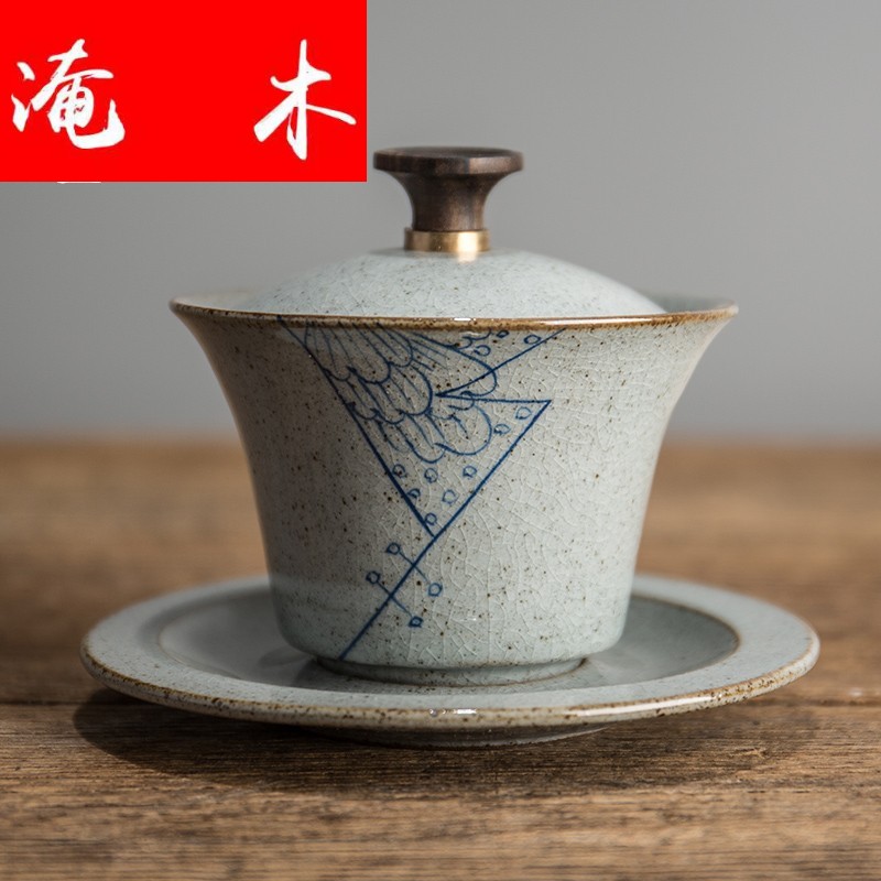 Submerged wood landscape ceramic tureen tea cup size retro jingdezhen hand - made three bowl kung fu tea set