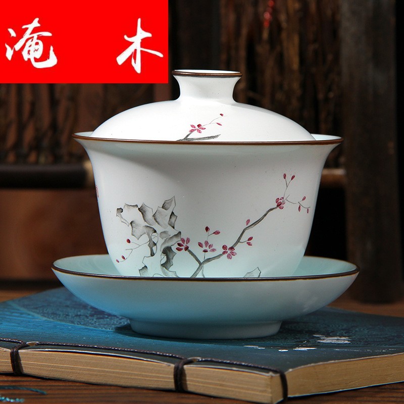 Submerged wood jingdezhen ceramic tureen trumpet kung fu tea cup tea bowl hand - made pastel fat white three cup