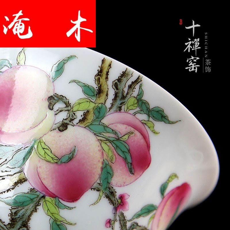 Submerged wood jingdezhen hand - made pastel tureen pure manual peach colored enamel three ceramic tea bowl