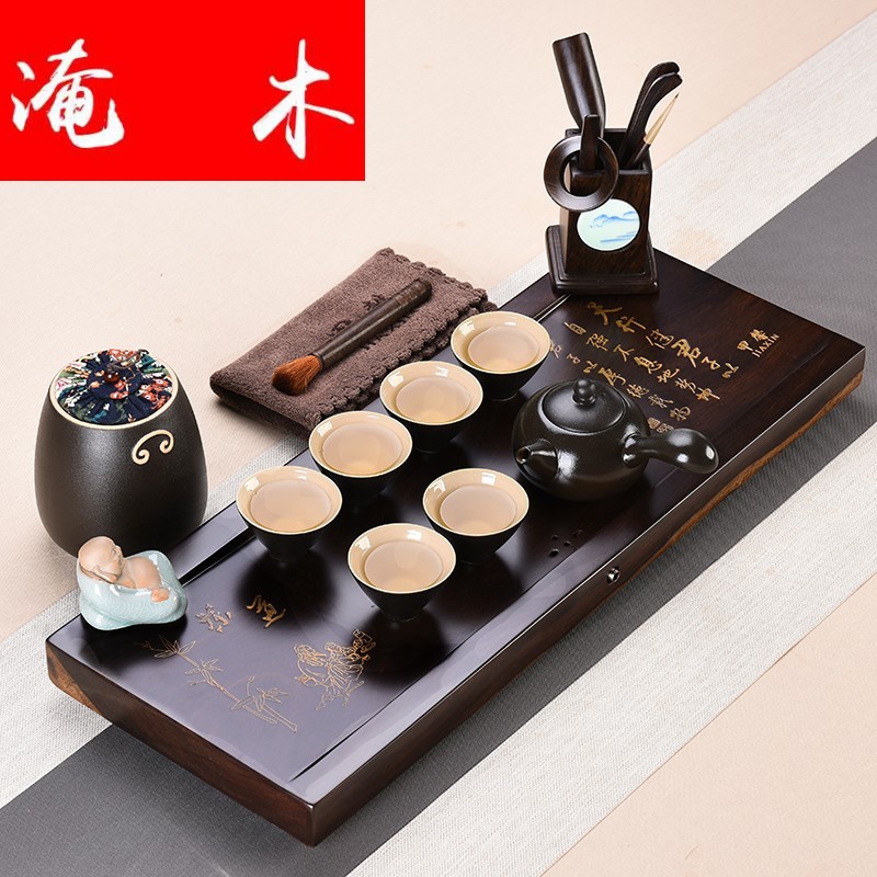 Flooded wood tea set ceramic kung fu tea set the home office of a complete set of ebony consolidation piece of solid wood tea table