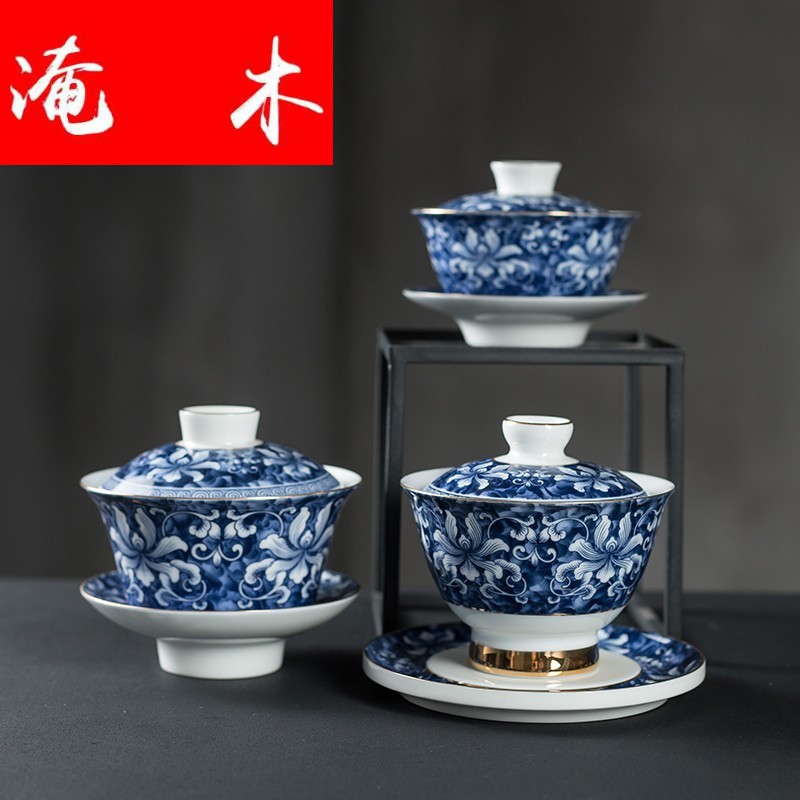 Submerged wood three just tureen large blue and white porcelain ceramic cups great kung fu tea set against the very hot tea to the bowl