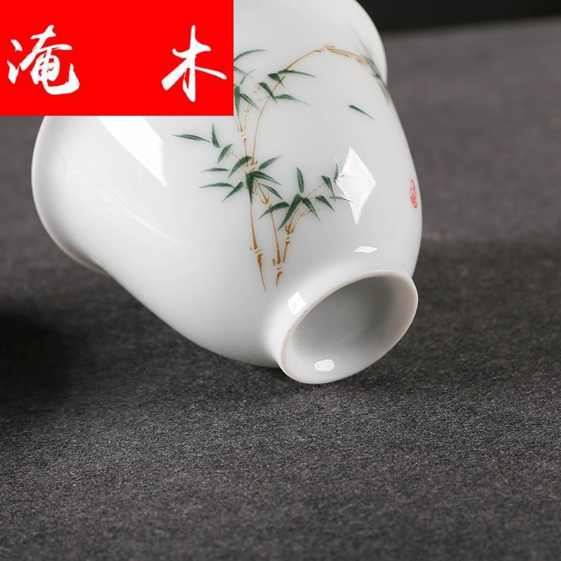 Flooded the wooden hand made green jade white porcelain clay only three bowls of shadow green bamboo kung fu tea tea bowl delicate orchid by is a single