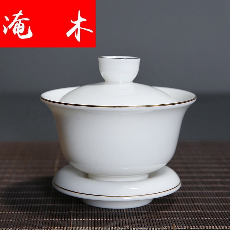 Submerged wood pure white ceramic only three tureen supersize dehua white porcelain paint kung fu tea bowl