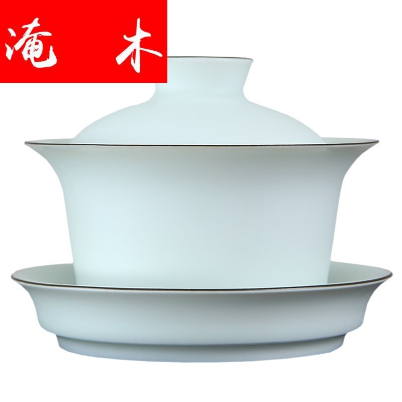 Submerged wood jingdezhen known white only three tureen pure manual fat white ceramic tureen thin foetus matte enrolled white tea