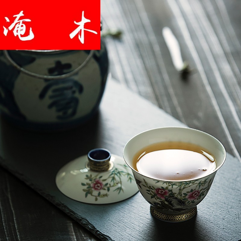Submerged wood capacity up enamel tureen of jingdezhen ceramics manual colored enamel paint three bowl hand - made tea set