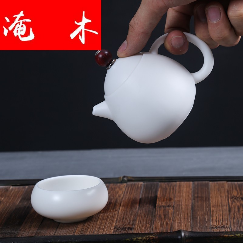 Submerged wood matte enrolled white porcelain teapot filtering household ceramic teapot Japanese kung fu tea set single pot small xi shi pot