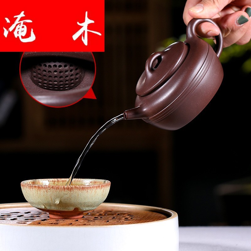 Submerged wood yixing masters are it pure checking quality goods the teapot, kung fu tea set purple mud line round pot