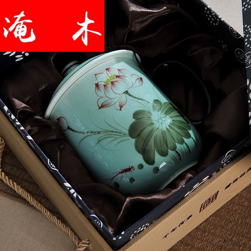 Submerged wood jingdezhen porcelain teacup suit large ceramic tea cup lotus cup with cover the personal office meeting