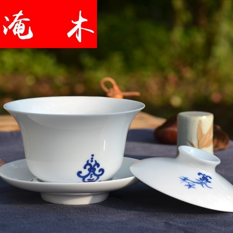 Flooded pure hand - made wooden jingdezhen tureen blue and white porcelain cups thin foetus by hand only three large kung fu tea tea cup