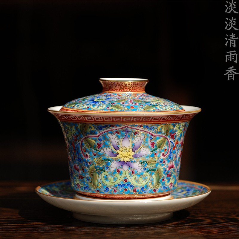 Submerged wood hand - made paint flowers only three tureen jingdezhen ceramic tea set manually boutique famille rose bowl is not nine