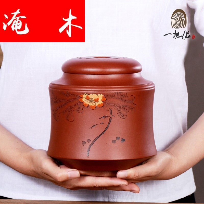 Flooded wood yixing purple sand tea pot dahongpao pure manual mud fish seal paint store receives the lotus tea tea set